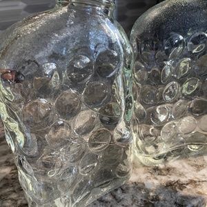 Set of thick vintage glass bottle/canisters with lids